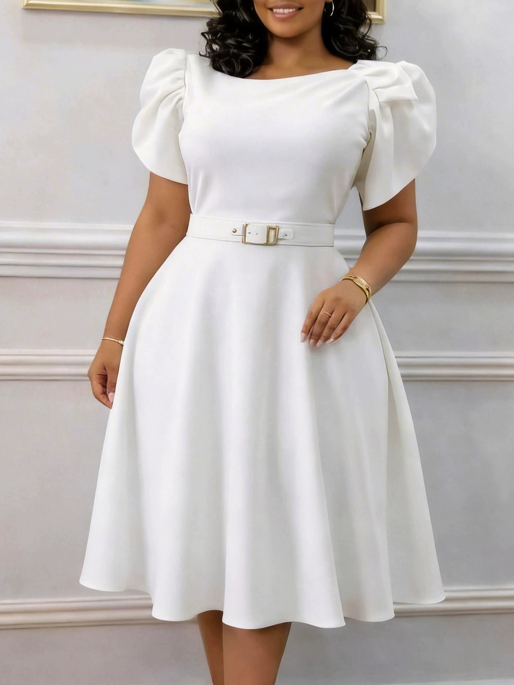 Womens Elegant Round Neck High Waist African Dress